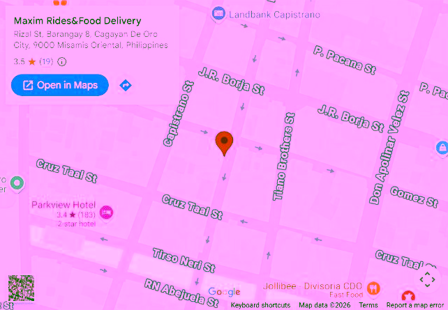 Captured public map showing the Maxim Cagayan De Oro office; local preview